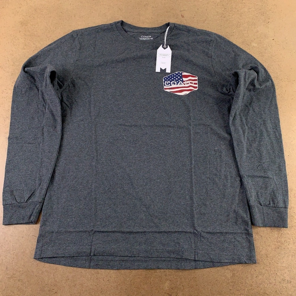 Coast Adult Medium Charcoal Heather Seashore Flag Graphic Long Sleeve Tee NWT